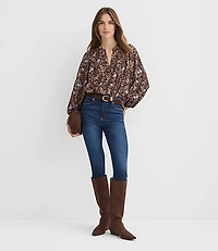 Petite Garden Blouson Sleeve Split Neck Blouse