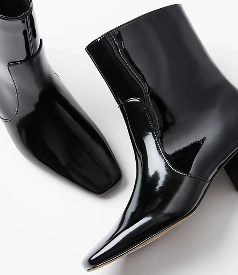 Patent Block Heel Booties