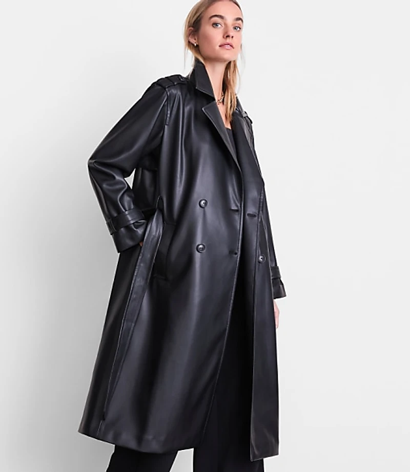 Petite LOFT Versa Faux Leather Trench Coat
