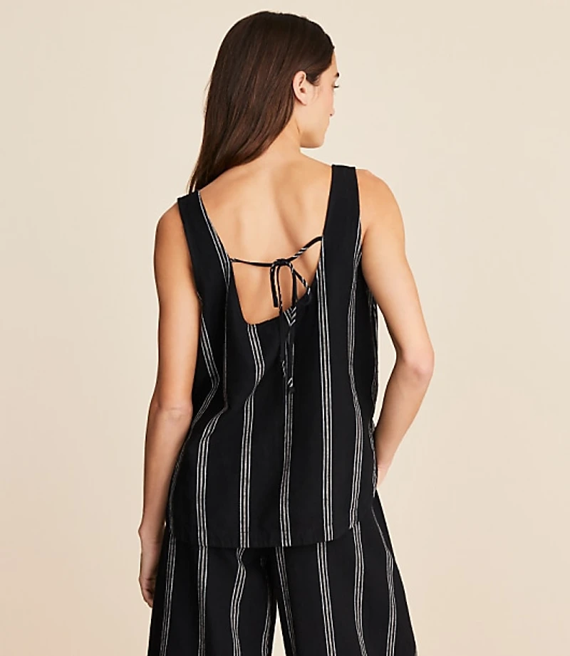Lou & Grey Striped Linen Cotton Tie Back Tank Top