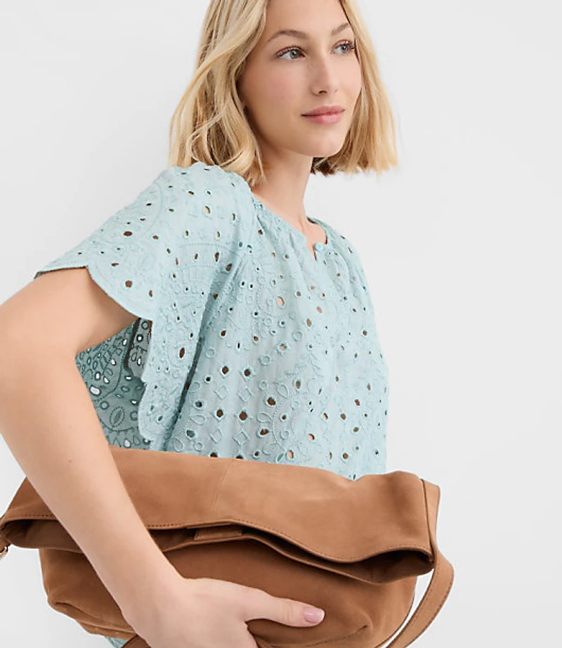 Scalloped Eyelet Flutter Sleeve Top