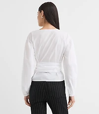 Poplin Bubble Sleeve Wrap Top