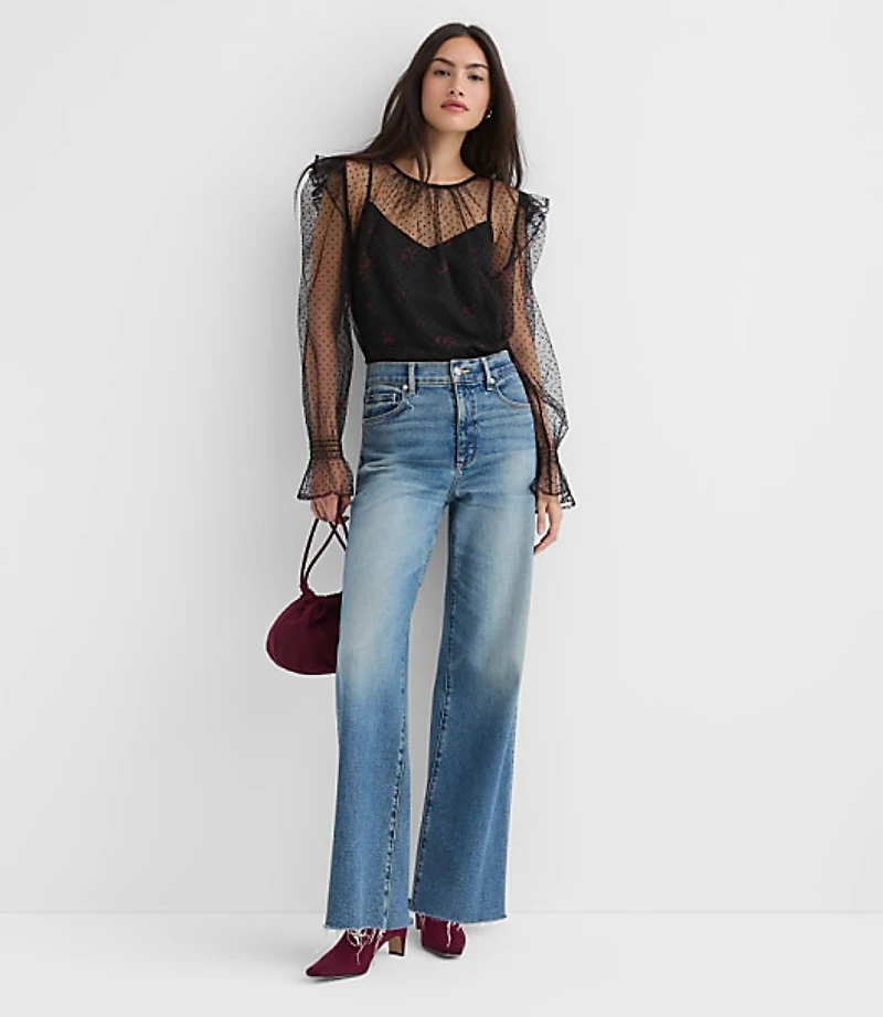 Petite Velvet Dot Tulle Floral Cami Blouse
