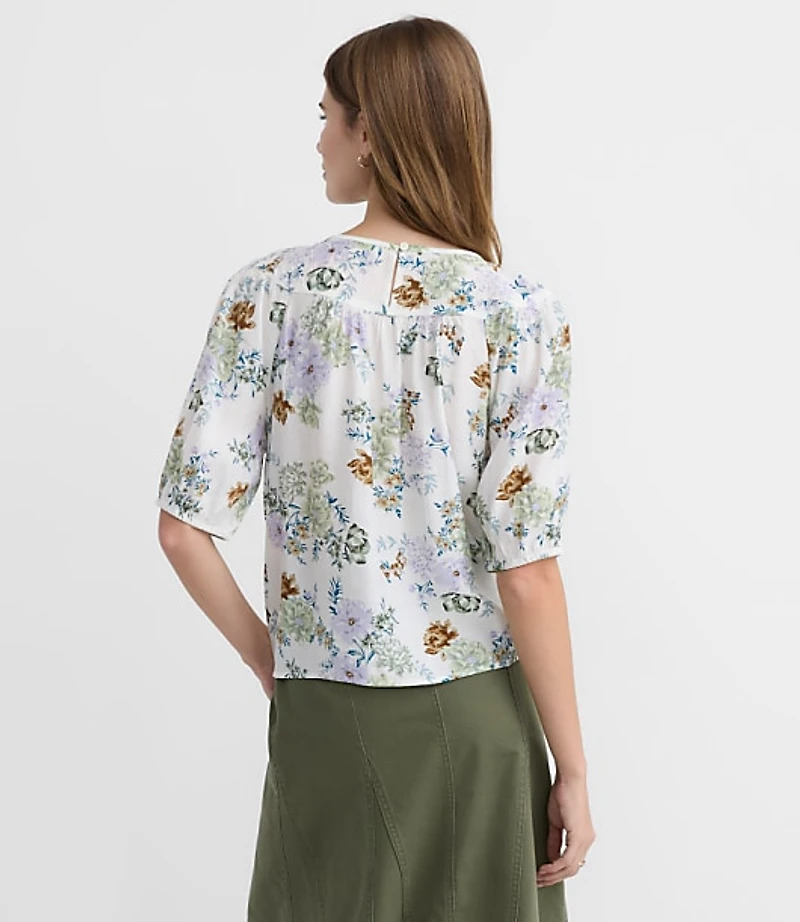 Floral Lace Trim Yoke Blouse