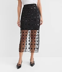 Petite Floral Sequin Overlay Midi Skirt