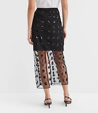 Petite Floral Sequin Overlay Midi Skirt