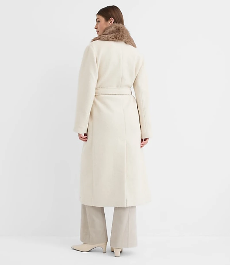 Petite Faux Fur Shawl Collar Belted Coat