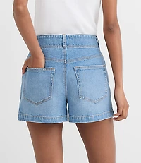 Rivete Double Shank High Rise Denim Shorts Mid Wash