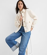 Petite Boucle Faux Fur Collar Shirt Jacket