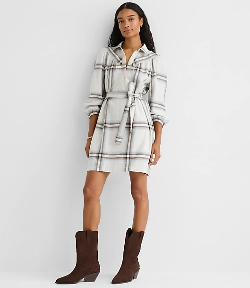 Petite Plaid Yoke Mini Pocket Shirtdress