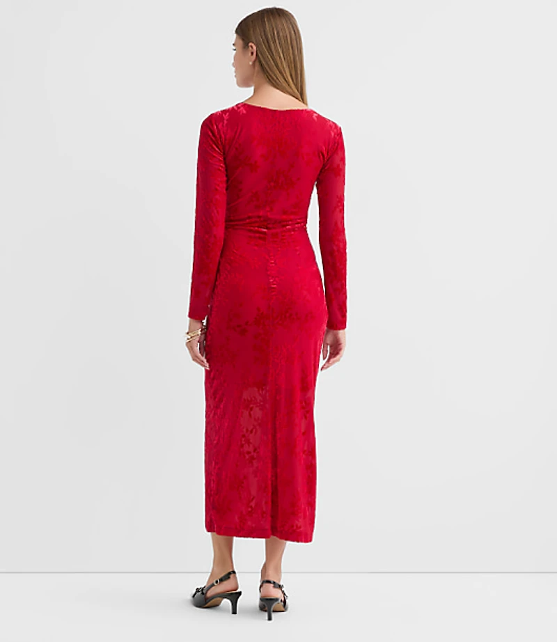 Petite Floral Velvet Ruched Midi Dress