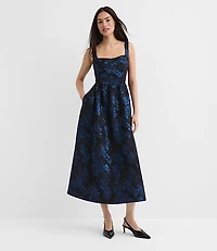 Petite Shimmer Floral Corset Seamed Midi Pocket Dress
