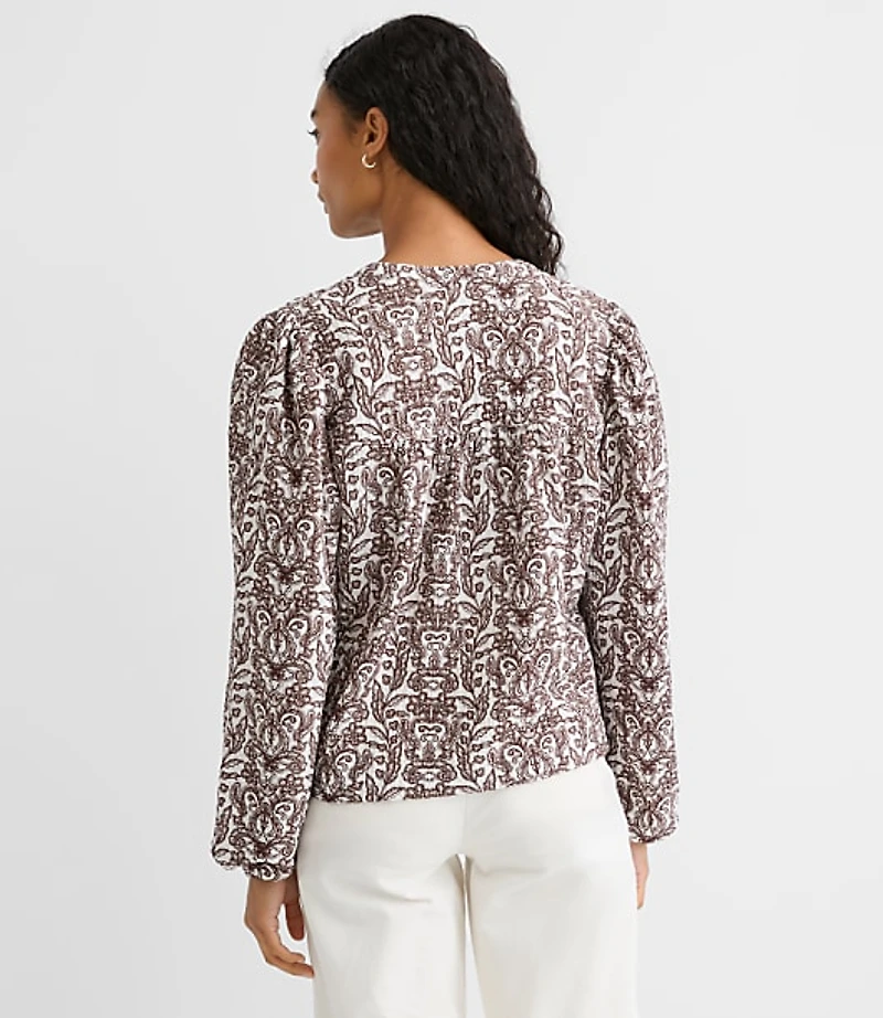 Petite Lace Garden Crinkle Knit Split Neck Blouse
