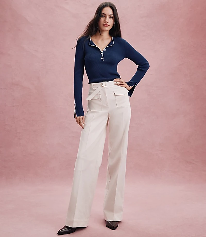 Belted Palmer Wide Leg Pants Pique