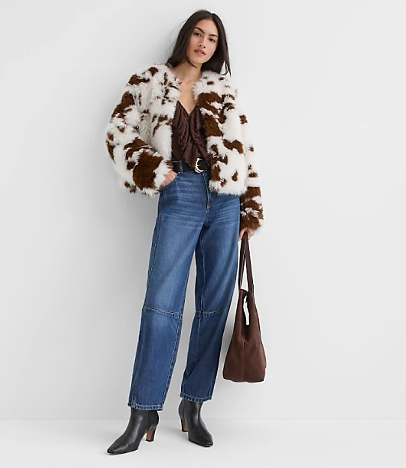 Petite Spotted Faux Shearling Jacket