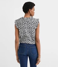 Floral Ruffle V-Neck Top