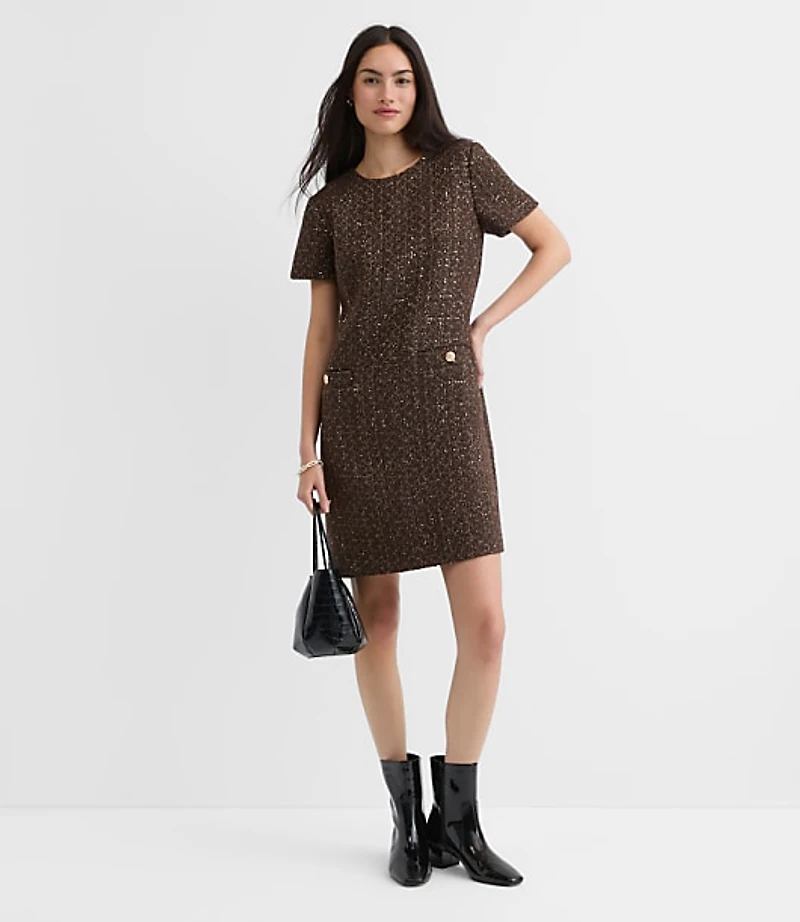 Petite Shimmer Tweed Mini Pocket Dress