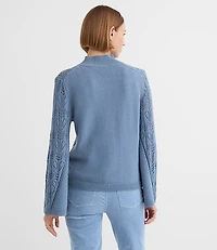 Petite Pointelle Flare Sleeve Sweater