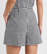 Darted Side Zip Shorts Gingham
