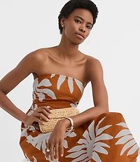 Petite LOFT Beach Floral Side Ruched Linen Cotton Strapless Maxi Dress