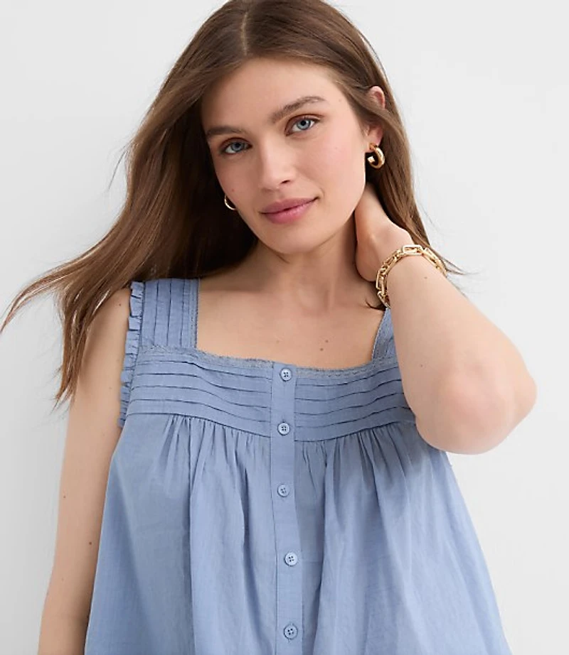 Pintucked Square Neck Blouse