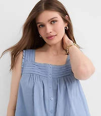 Pintucked Square Neck Blouse