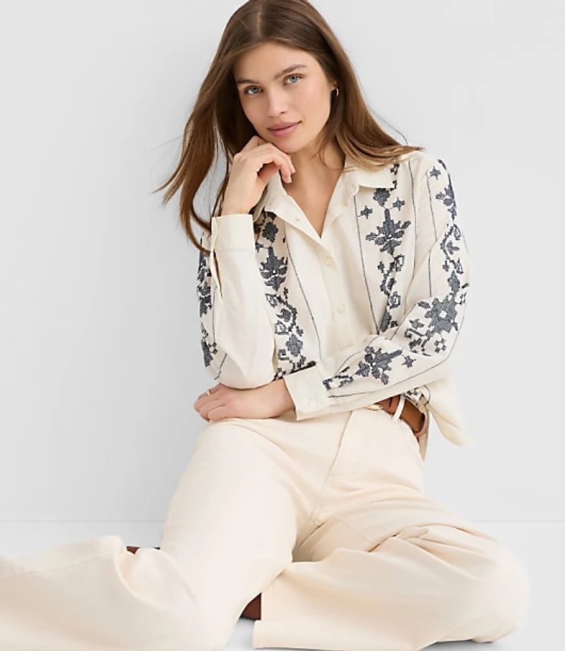 Petite Striped Poplin Everyday Relaxed Pocket Shirt