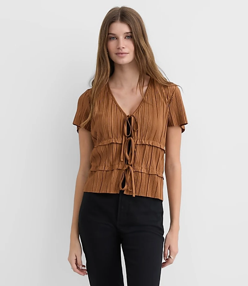 Pleated Bow Tie Top