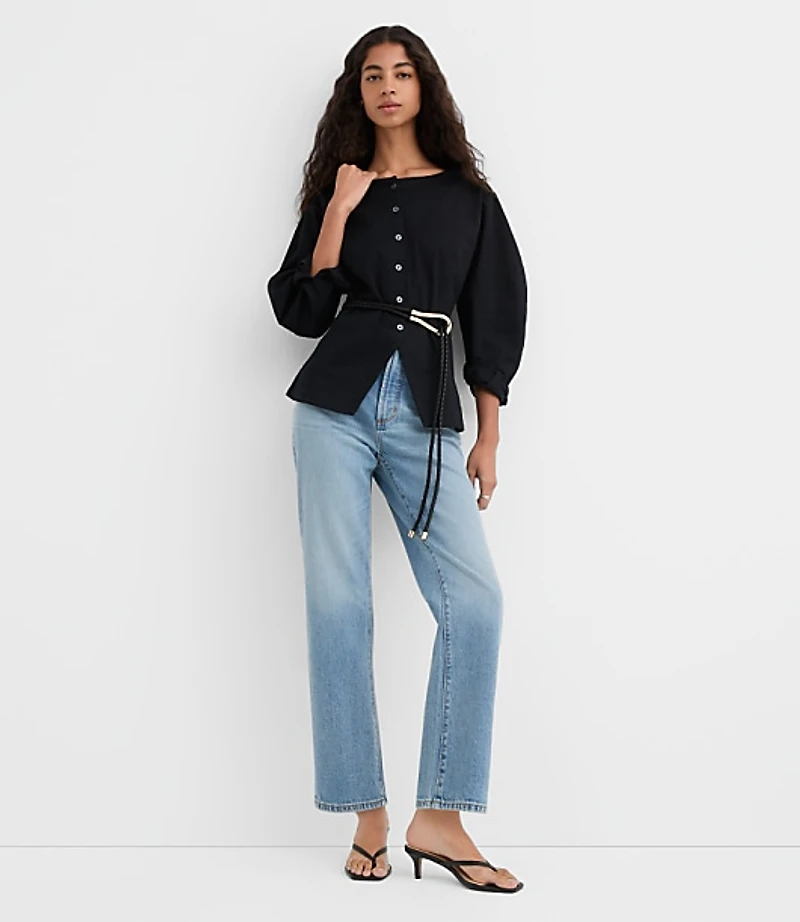 Petite Seamed Barrel Sleeve Button Top