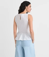 Poplin Side Tie Smocked Peplum Shell