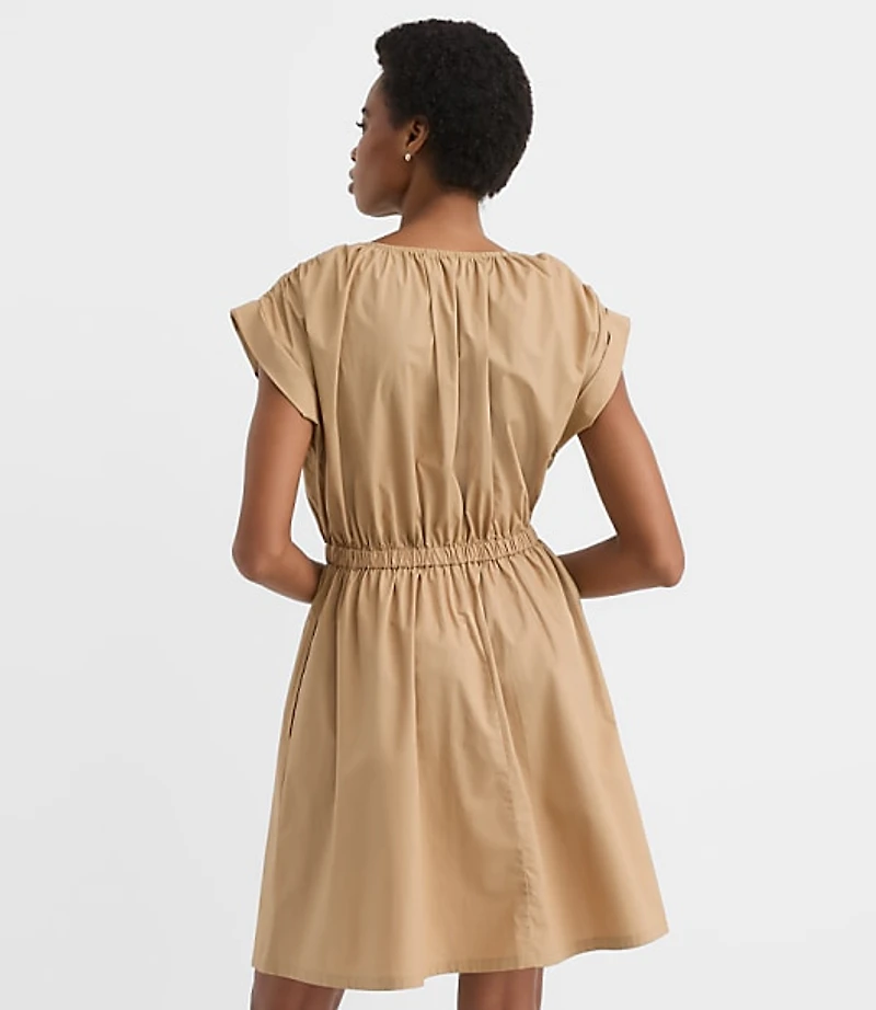 Poplin Shirred Tie Waist Mini Dress