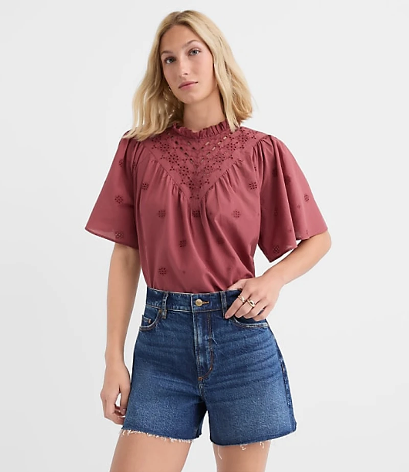 Eyelet Flutter Sleeve Blouse