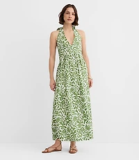 Petite LOFT Beach Palm Linen Cotton Halter Maxi Dress