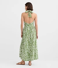 Petite LOFT Beach Palm Linen Cotton Halter Maxi Dress