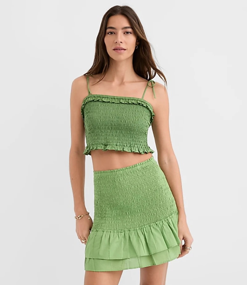 Petite LOFT Beach Ruffle Smocked Crop Top