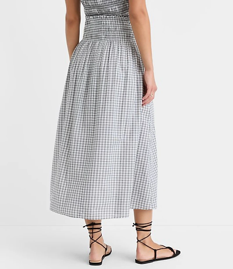Plaid Smocked Midi Skirt