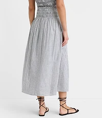 Plaid Smocked Midi Skirt