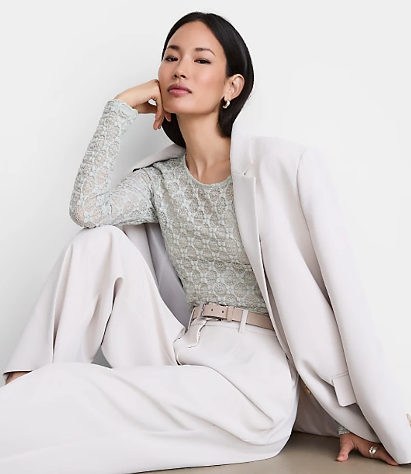 Petite LOFT Versa Geo Lace Long Sleeve Top