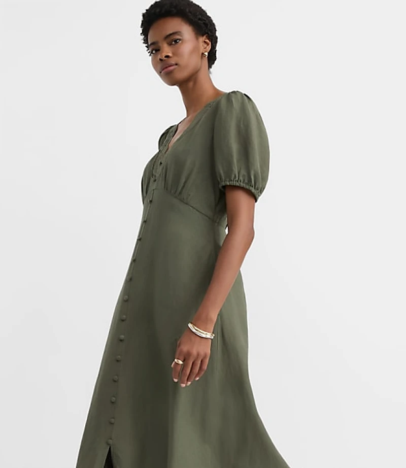Lace Trim Linen Blend Midi Dress