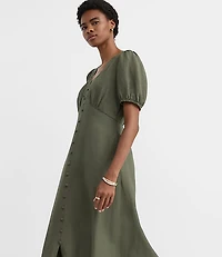 Lace Trim Linen Blend Midi Dress