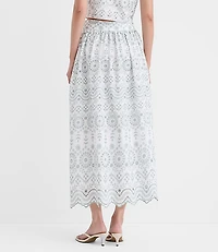 Scalloped Eyelet Poplin Midi Skirt