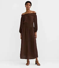 Petite Smocked Off The Shoulder Maxi Dress