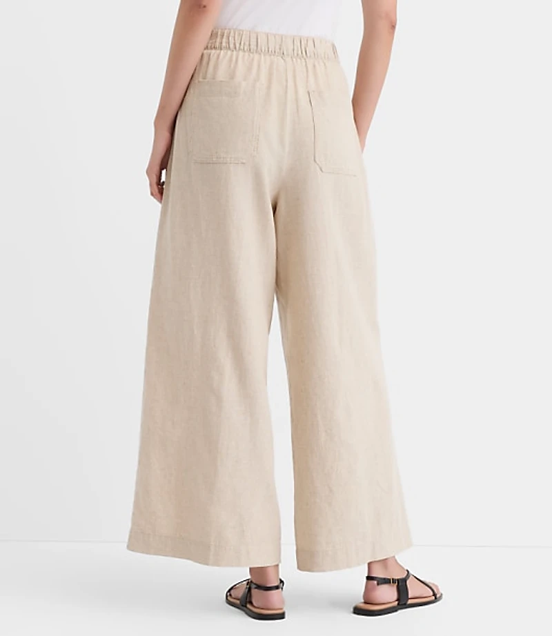 Breezy Wide Leg Crop Pants Crosshatch Linen Cotton