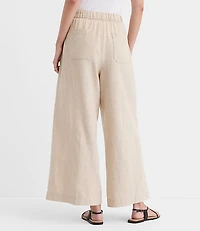 Breezy Wide Leg Crop Pants Crosshatch Linen Cotton