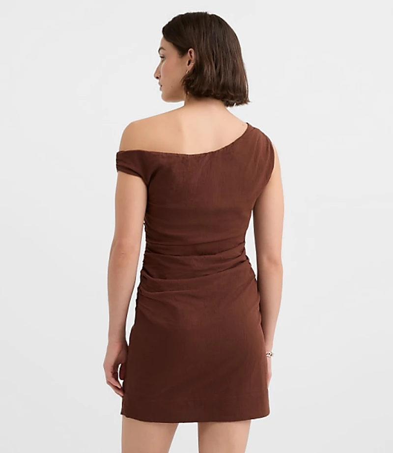 Petite LOFT Beach Ruched Off The Shoulder Mini Dress