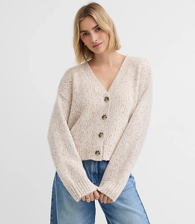 Petite Marled Saddle Sleeve V-Neck Cardigan