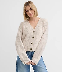 Petite Marled Saddle Sleeve V-Neck Cardigan