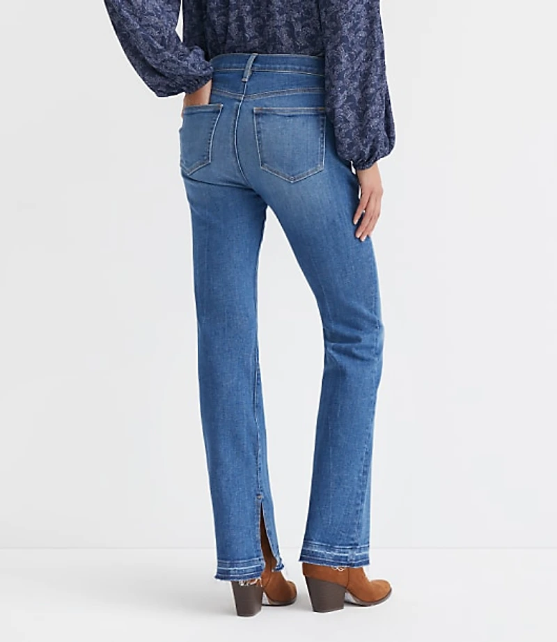 Split Unpicked Hem Mid Rise Boot Jeans Bright Medium Stone Wash