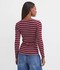 Stripe Ribbed Scoop Neck Long Sleeve Tee