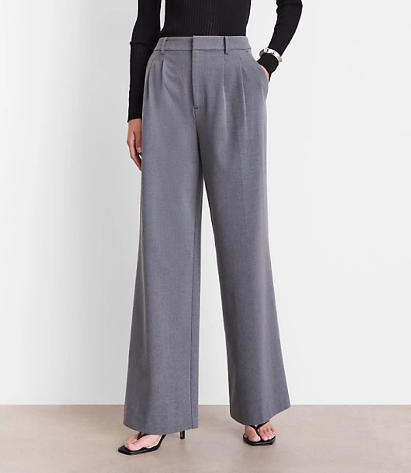 Tall LOFT Versa Seasonless Stretch Double Pleat Wide Leg Pants Heather